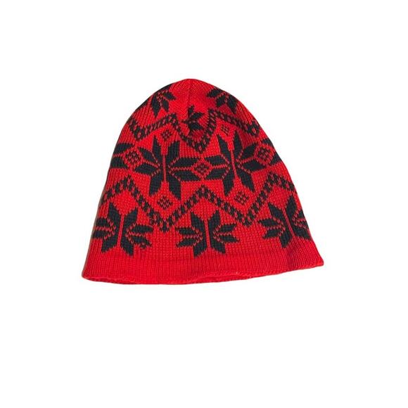 Vintage Wigwam Red Vintage Wool Beanie blue snowflakes - Picture 3 of 4